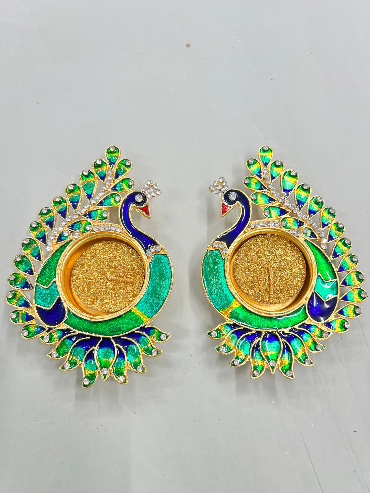 Metal meenakari peacock 2pcs set ( 2 candles free)s no -1911