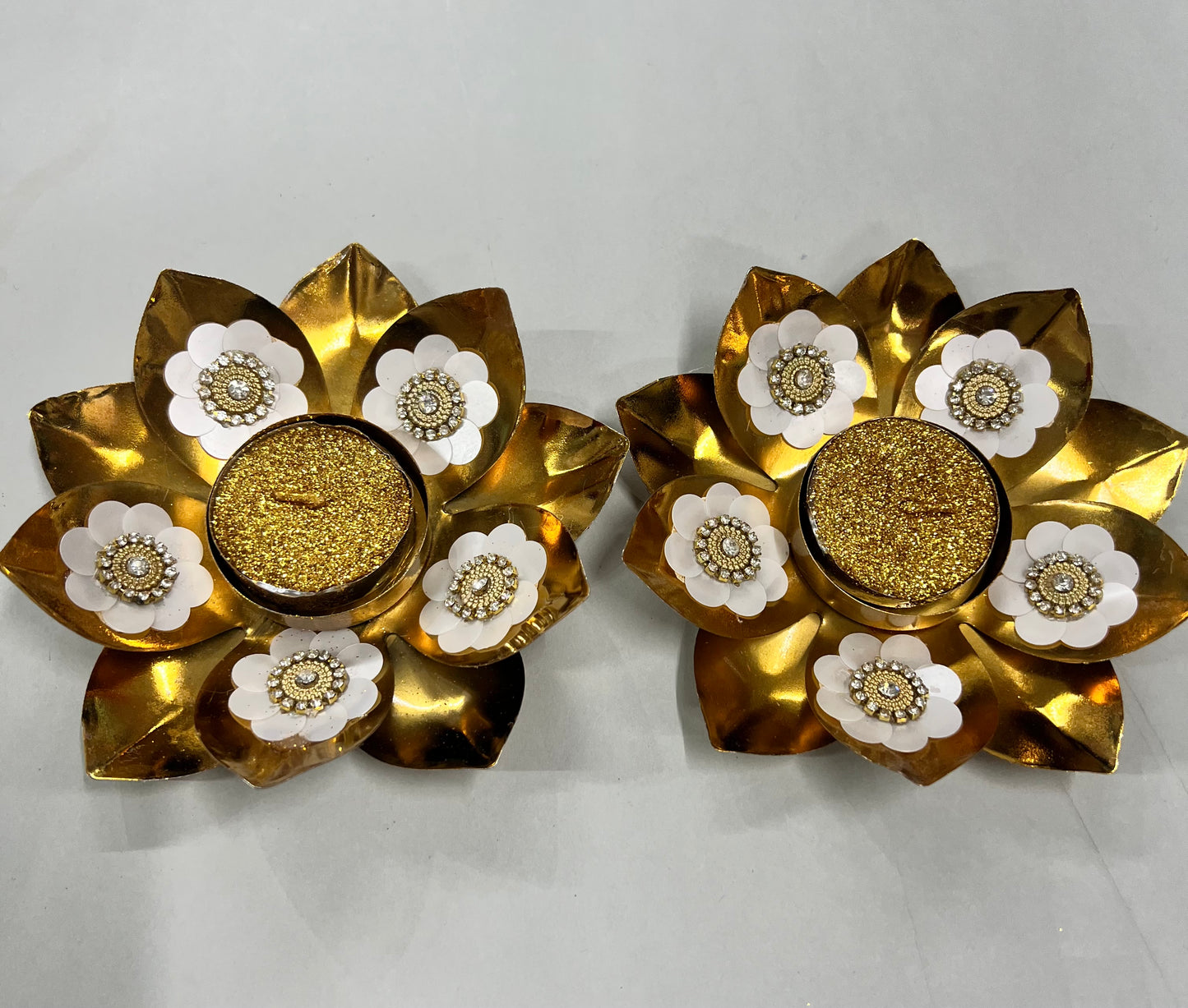 Metal gold lotus Diya 2pcs set(2 candles free)pp-103