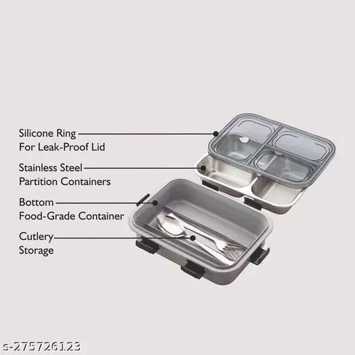 JOYO STAINLESS STEEL SPILL PROFF LUNCH BOX - BIG  3 compartment