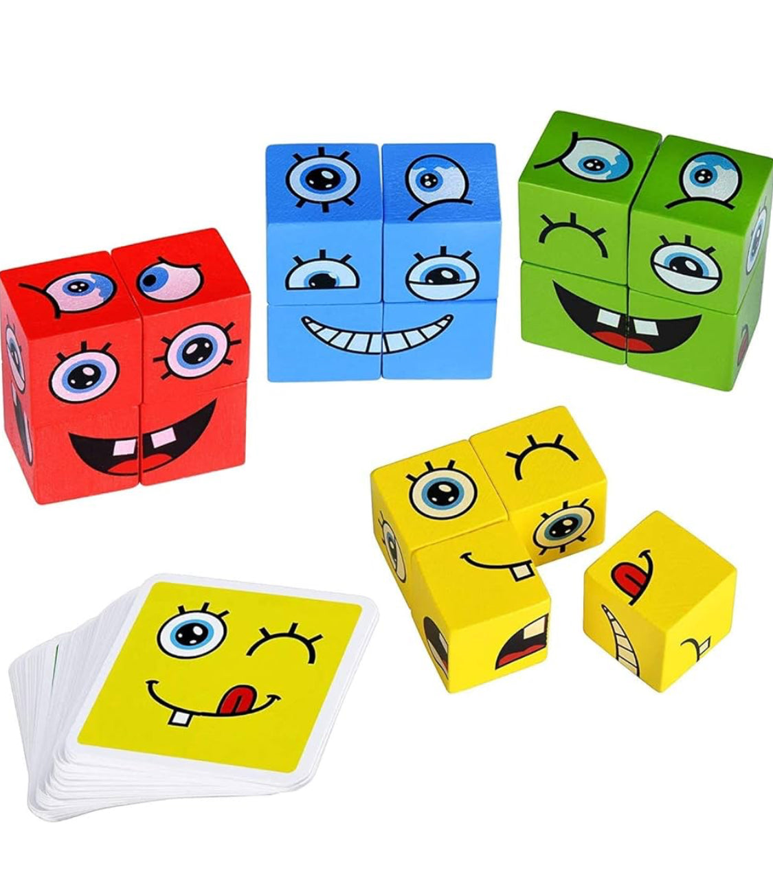 Face Changing Magic Cube Building Blocks Game Matching Expression Puzzle Toy Board Games for Family Night, Match Puzzles Geometric Educational Toys for Kids