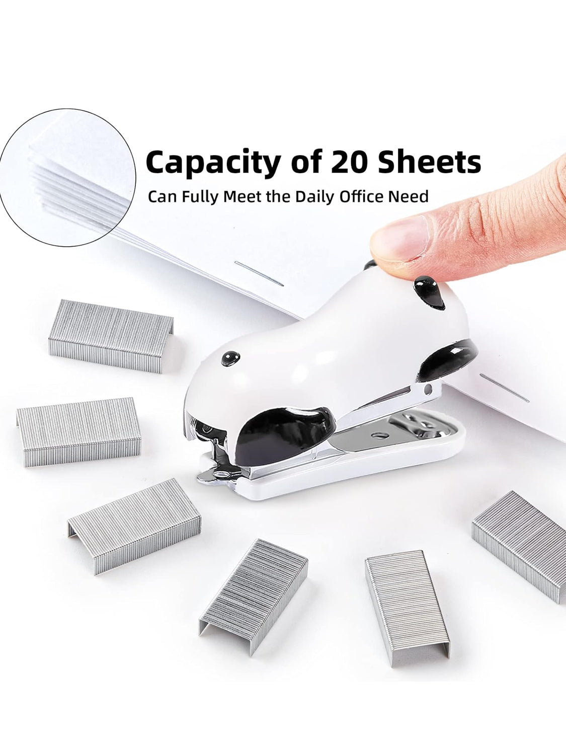 Mini Stapler, 20 Sheet Capacity Built-in Staple Remover Stapler with 1000 Standard Staples Cute Staplers Panda