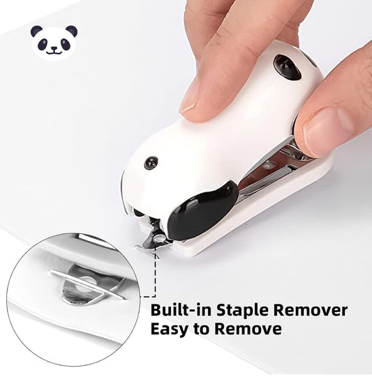 Mini Stapler, 20 Sheet Capacity Built-in Staple Remover Stapler with 1000 Standard Staples Cute Staplers Panda