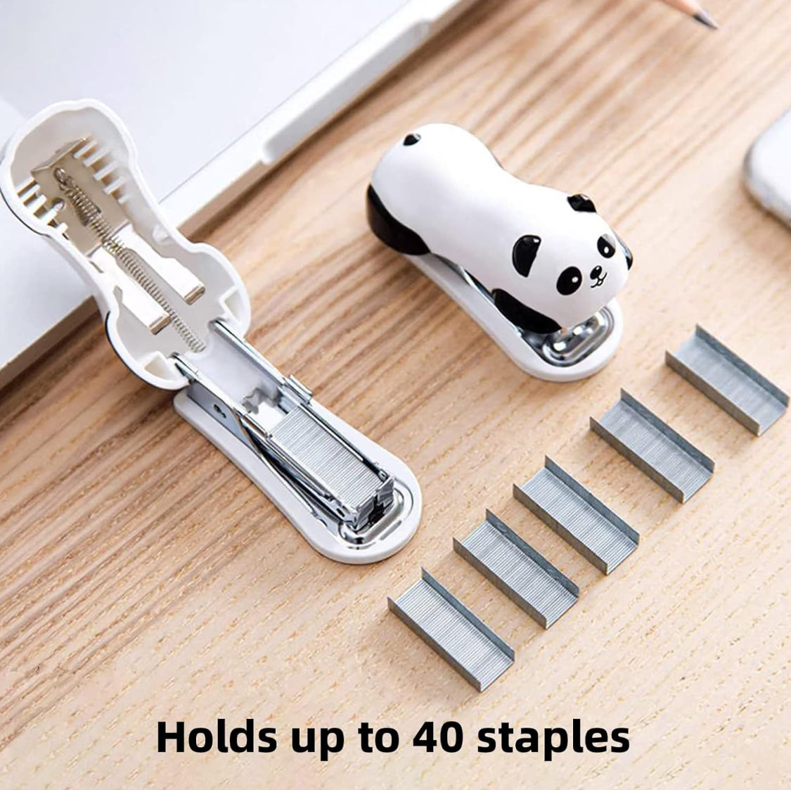 Mini Stapler, 20 Sheet Capacity Built-in Staple Remover Stapler with 1000 Standard Staples Cute Staplers Panda