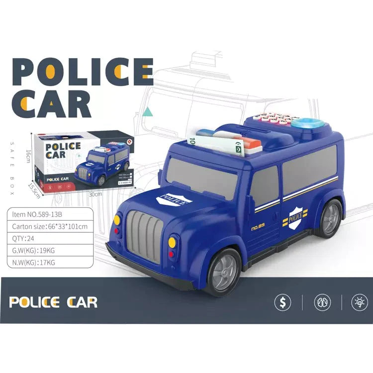 Police car Piggy Bank - Robotic Coin Munching Toy Money Box Coin Bank | Electronic Piggy Bank with Password Or Fingerprint Lock Toy Coin Bank