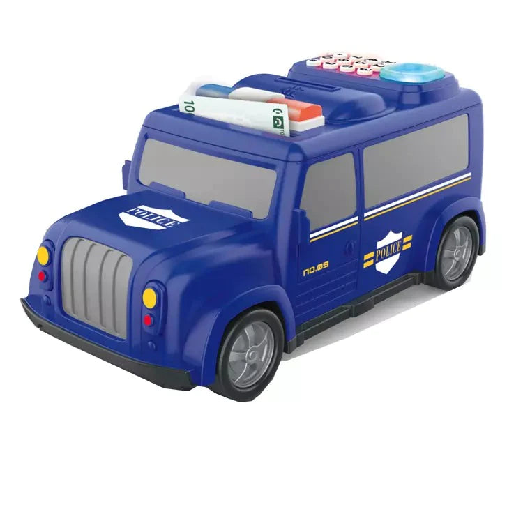 Police car Piggy Bank - Robotic Coin Munching Toy Money Box Coin Bank | Electronic Piggy Bank with Password Or Fingerprint Lock Toy Coin Bank