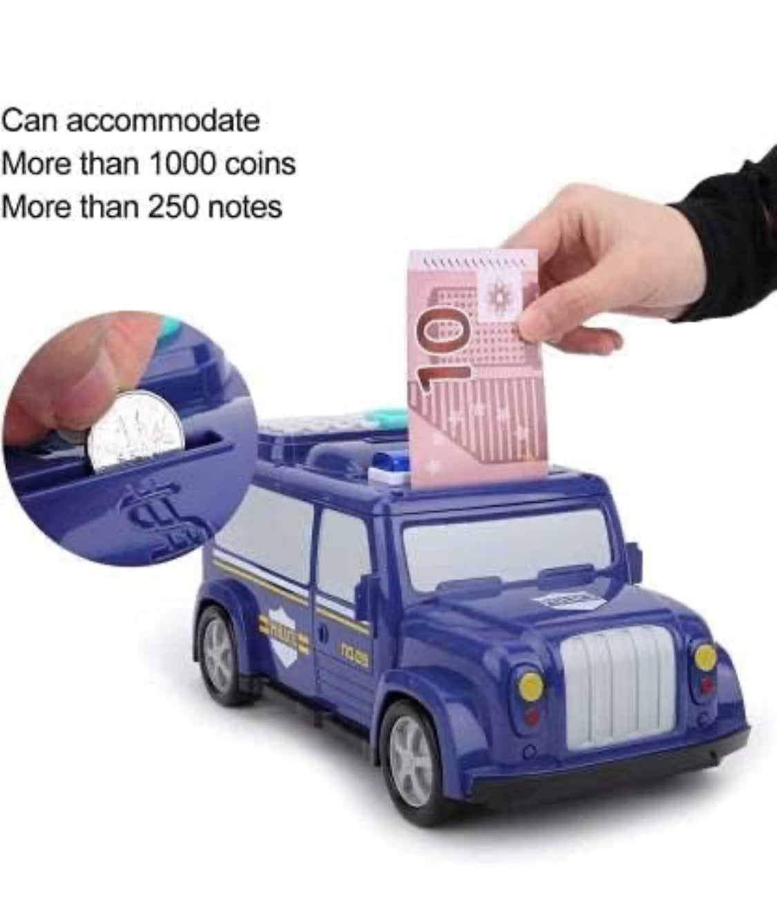 Police car Piggy Bank - Robotic Coin Munching Toy Money Box Coin Bank | Electronic Piggy Bank with Password Or Fingerprint Lock Toy Coin Bank