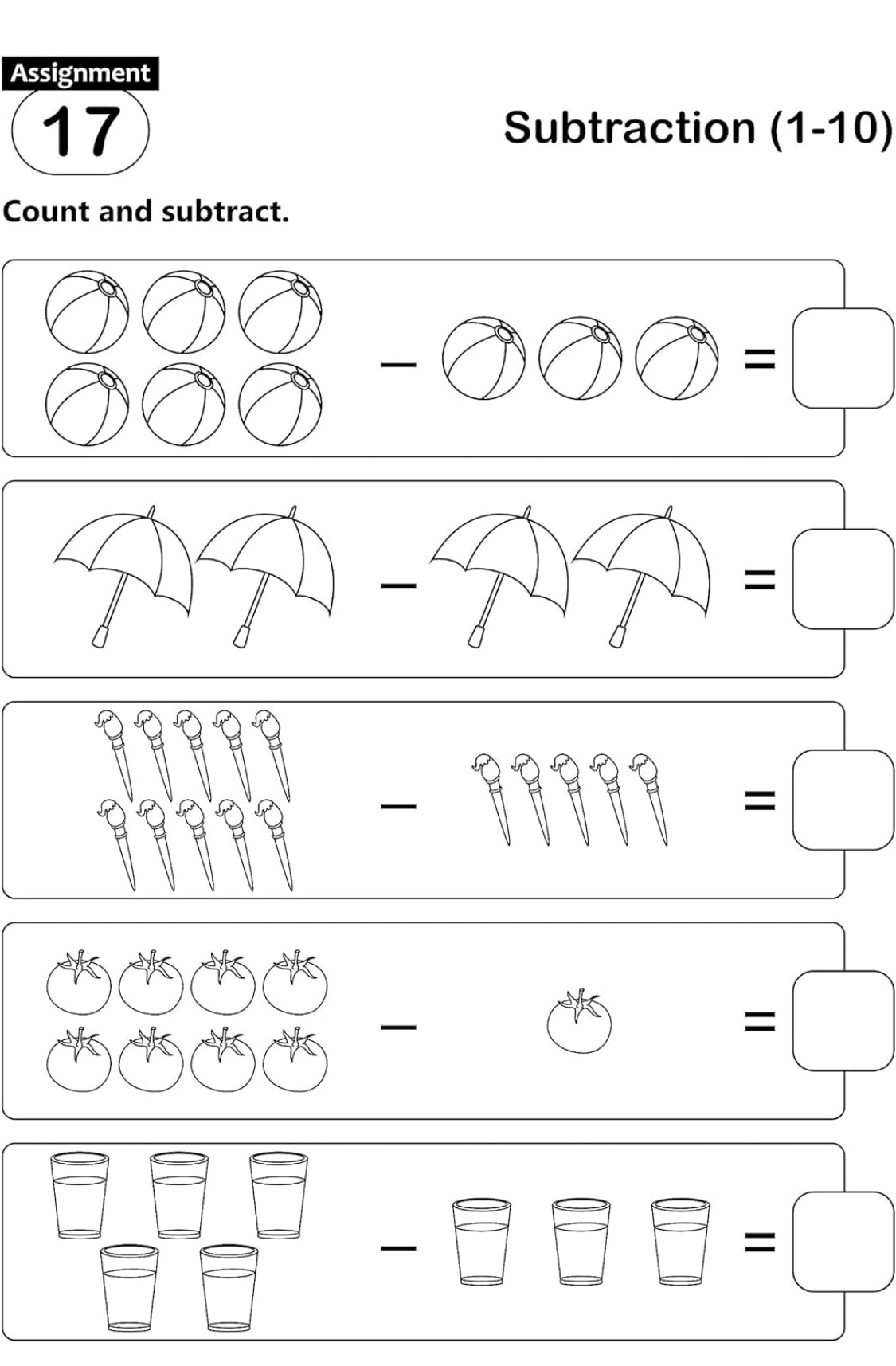 Fun And Learn Activity WORKBOOK For Kids subtraction