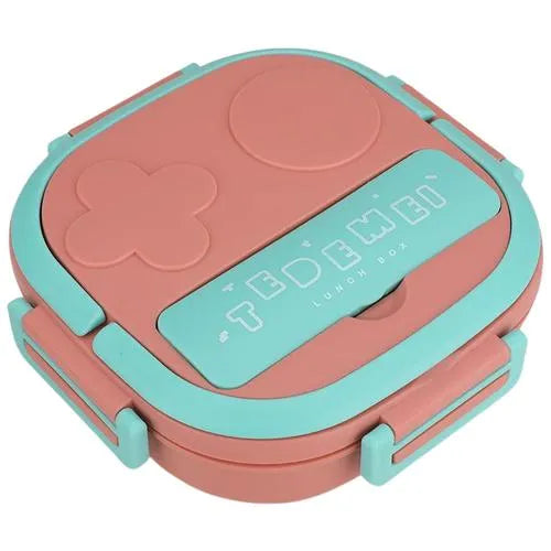 2 Grid Tedemei Lunchbox - Stainless Steel Interior, 2 Compartment, pink & blue For Kids, 550 ml