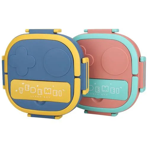 2 Grid Tedemei Lunchbox - Stainless Steel Interior, 2 Compartment, pink & blue For Kids, 550 ml