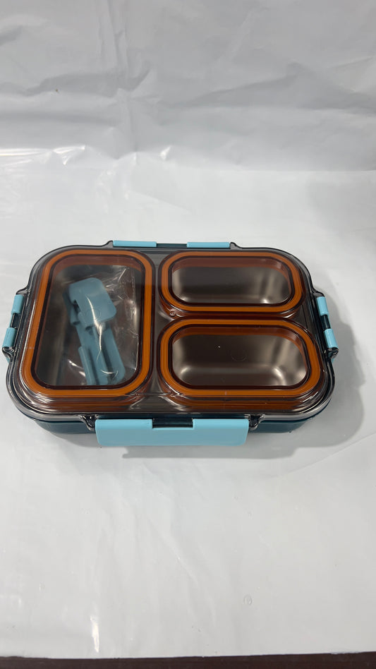 3 grid insulated leak proof lunch box( one extra lock & spoon)