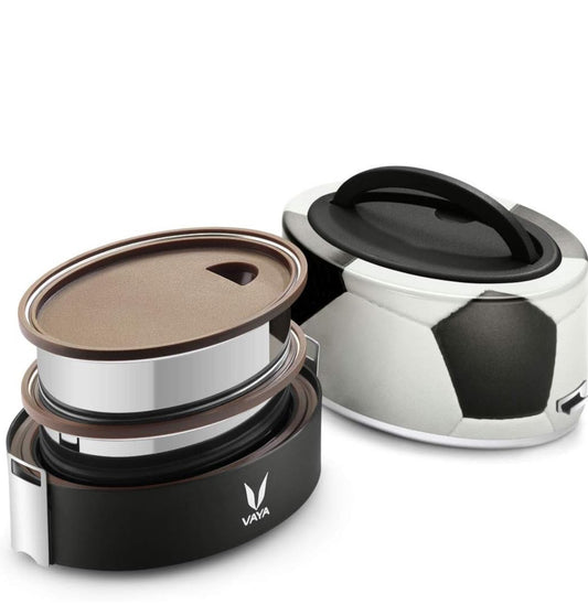 VAYA TYFFYN Multicolor Soccer Copper Finished Stainless Steel Lunch Box with 2-Containers Without Bagmat, 600 ml