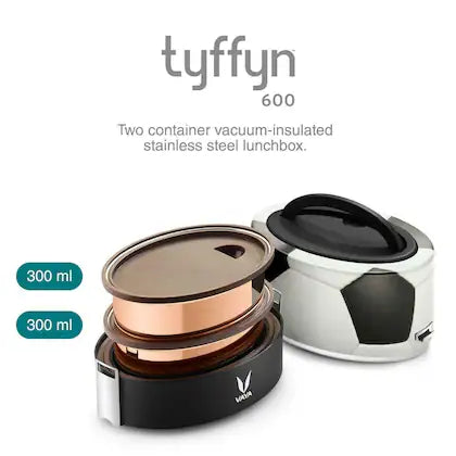 VAYA TYFFYN Multicolor Soccer Copper Finished Stainless Steel Lunch Box with 2-Containers Without Bagmat, 600 ml