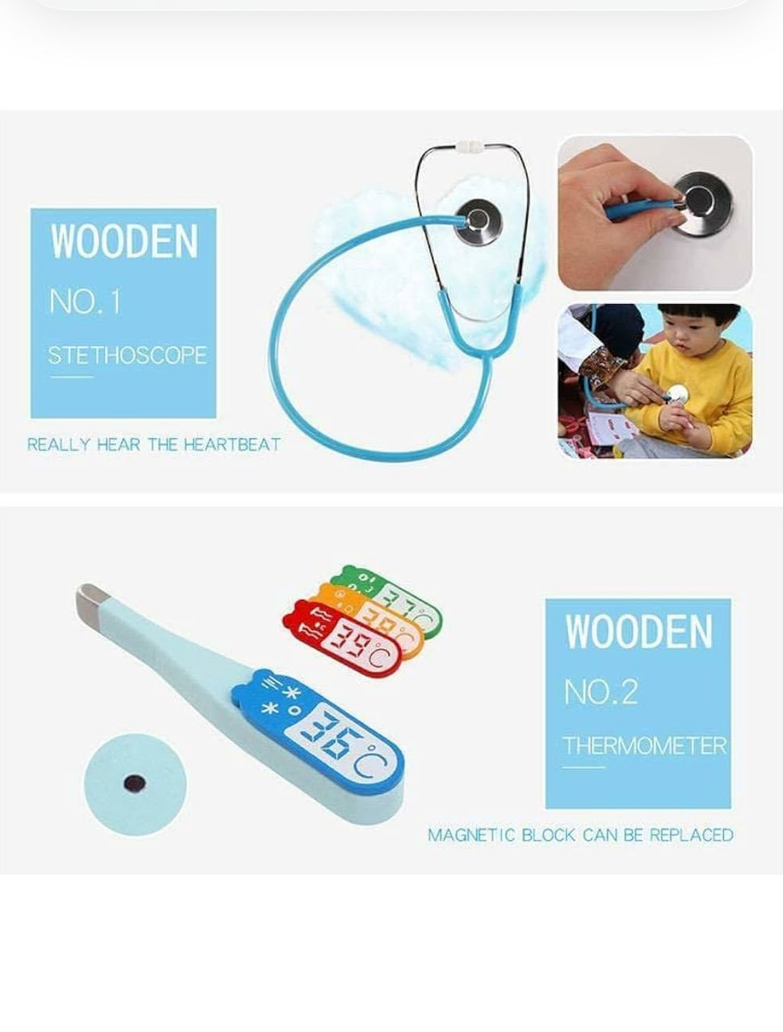 Wooden doctor set with real stethoscope (20 pcs )