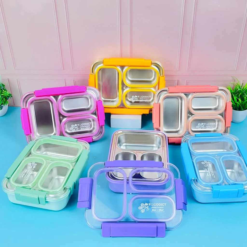 Stainless Steel 3-Compartment spill & leak proof 710 ml Lunch Boxes