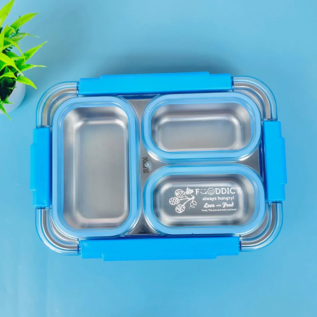 Stainless Steel 3-Compartment spill & leak proof 710 ml Lunch Boxes