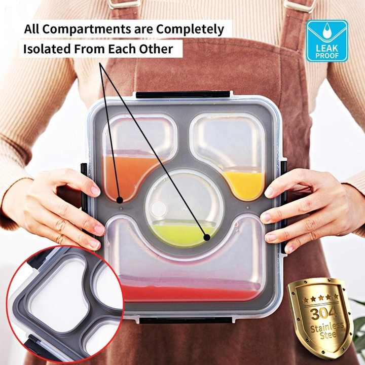 4-grid Stainless Steel Airtight Leakproof Lunch Box